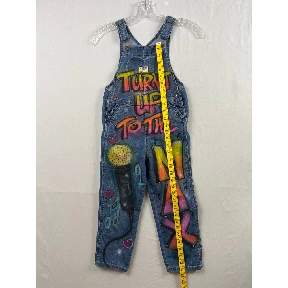 OshKosh B'gosh Overalls Toddler 5T Blue Airbrushed Turnt It Up To The Max Music